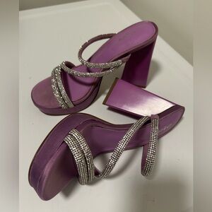 Limelight Embellished Block Heel Sandals Purple Silver Size 6.5